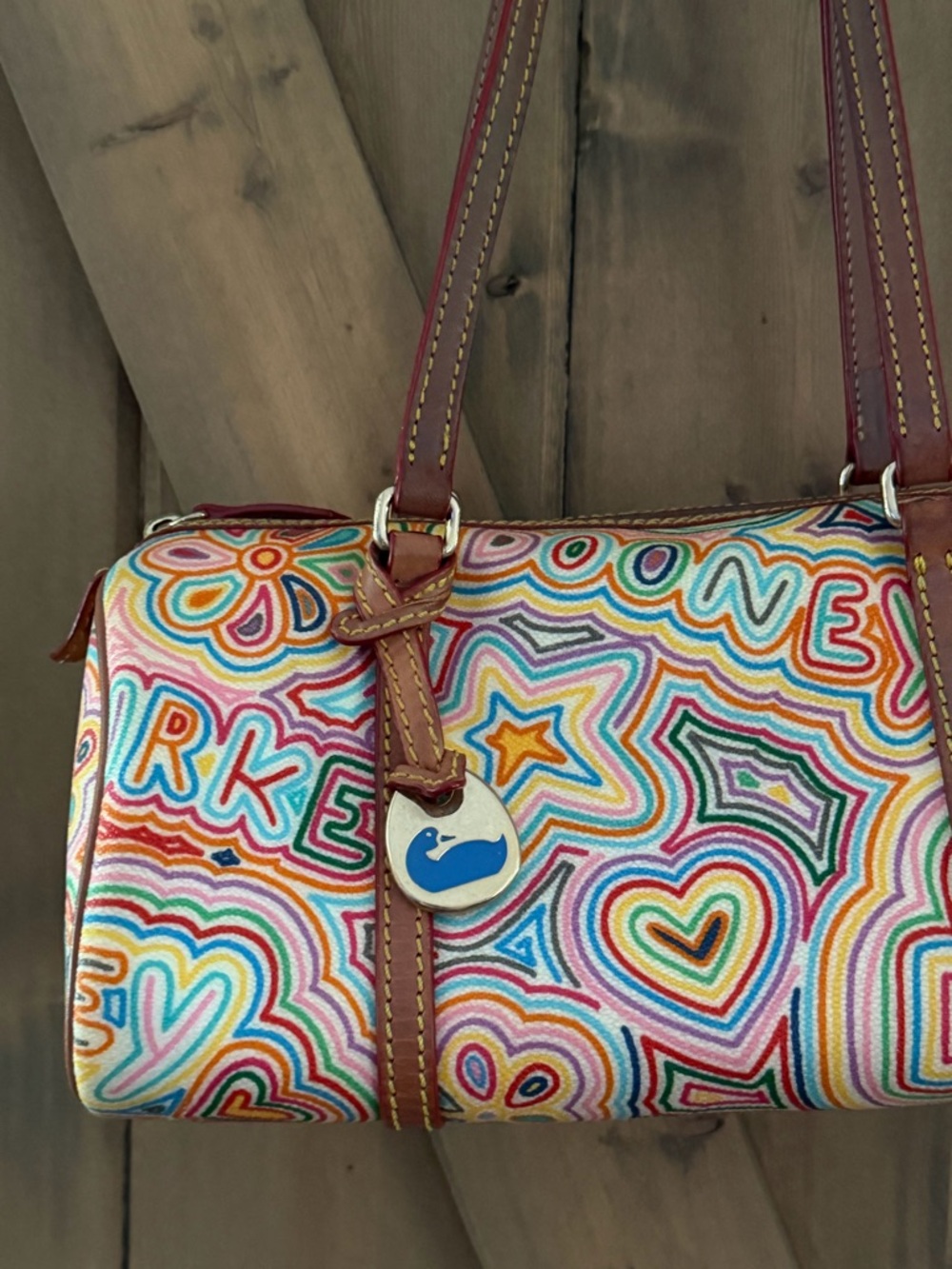 VTG Y2K Dooney & Bourke
"Crayon Hearts Collection"
Barrel Shoulder Bag - Picture 2 of 13